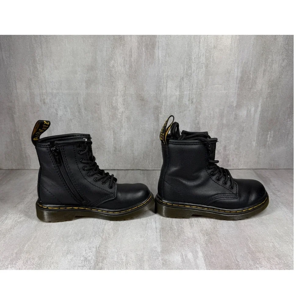 Dr. Martens 1460 T Toddler Black Leather Lace Up Side Zip Boots Size 8 US 7 UK